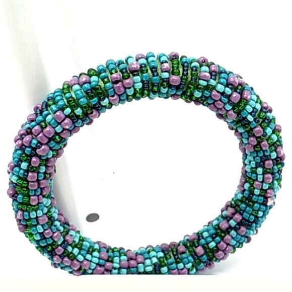 Seed Bead Roll Bangle Bracelet 7" NWOT - Picture 6 of 6